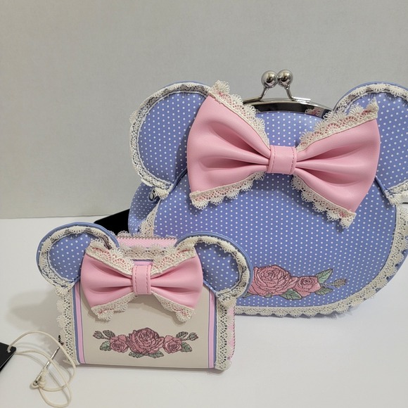 Loungefly Handbags - NEW! LOUNGEFLY‎ DISNEY MINNIE MOUSE FLORAL LACE CROSSBODY BAG & MATCHING WALLET!